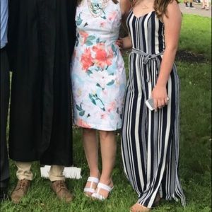 Navy and white striped jumpsuit